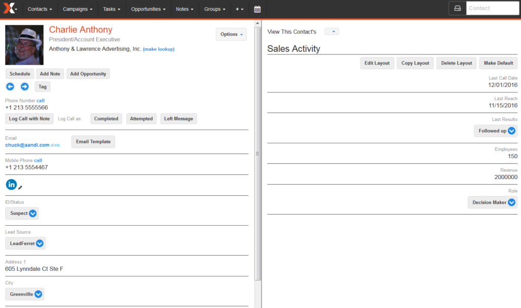 sales activity tracking with CRM fields