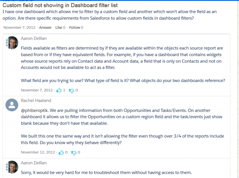 Here are some conversations from the Salesforce.com support site: