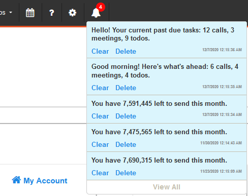 Notifications in CRM and Marketing Automation platform