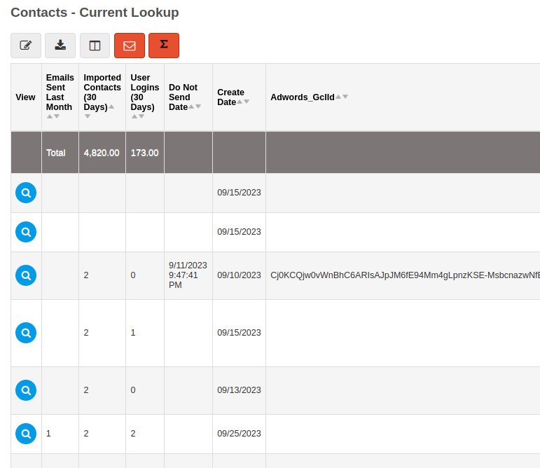 View Contacts now sums up any column with numbers