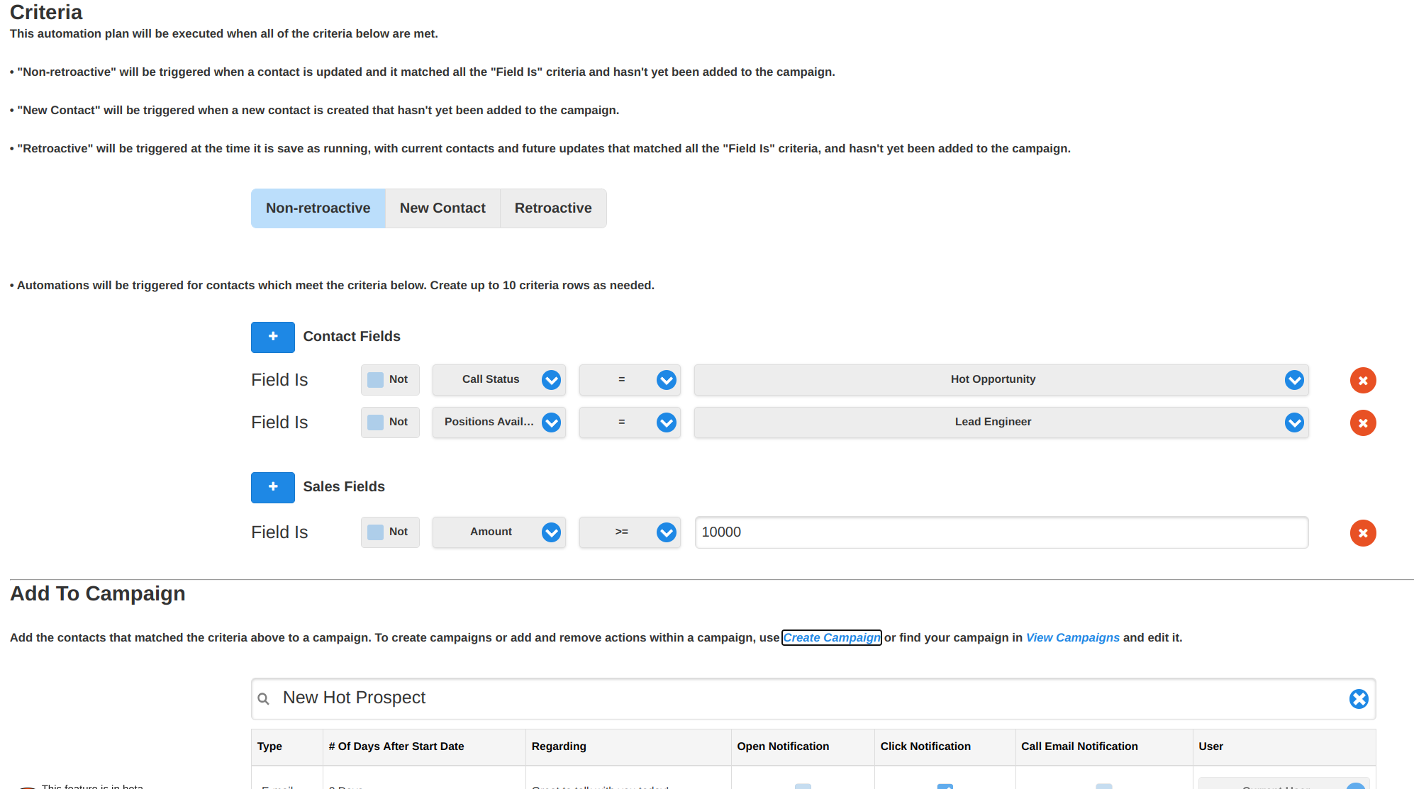 Use sales fields in automation criteria