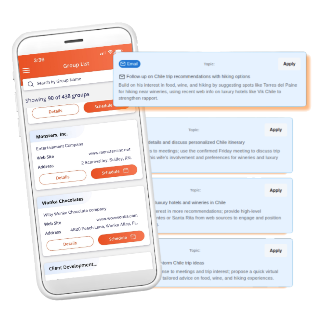 CRM communication features: phone, email, text, meetings with AI transcription